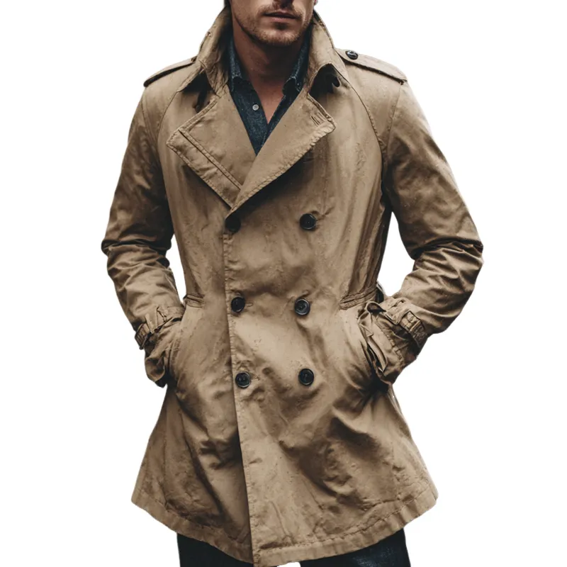 Men's Solid Color Casual Double-breasted Slim Trench Coat MTA0824H1X sold by Manly