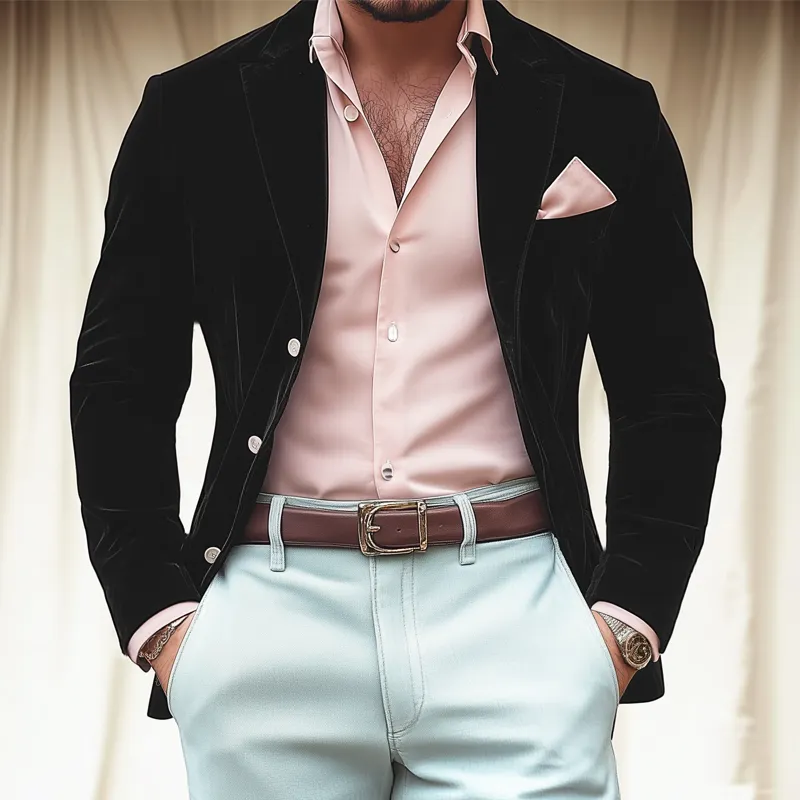 Men's Business Solid Color Three-button Velvet Blazer MTA0893H4U sold by Manly product image thumbnail 2