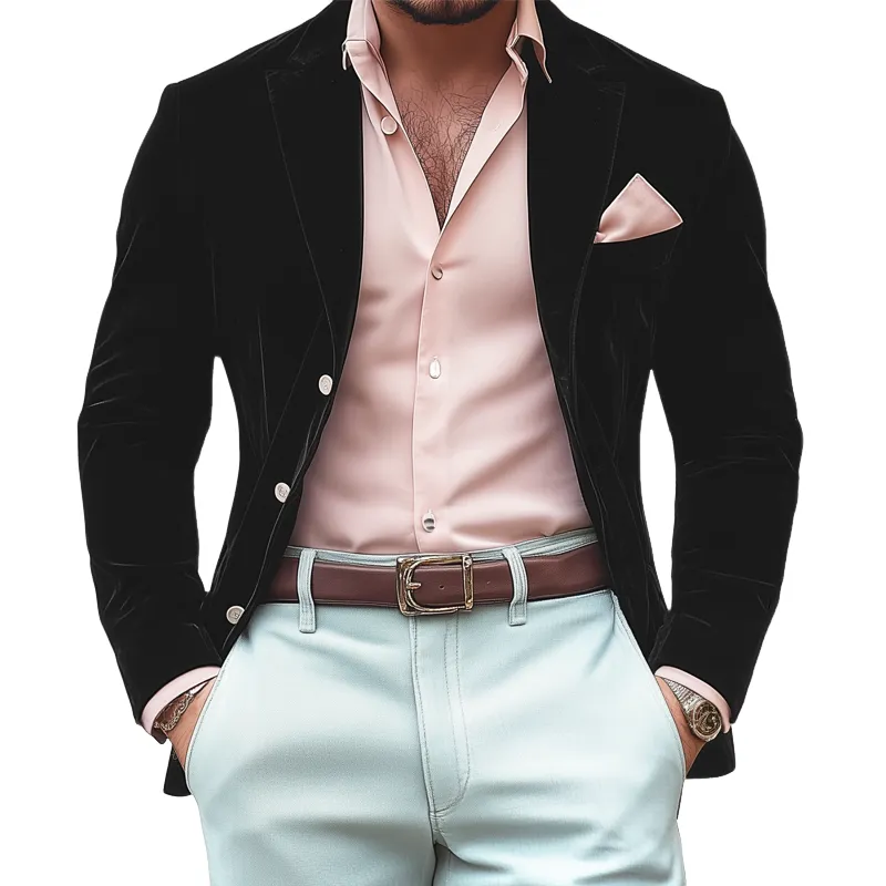 Men's Business Solid Color Three-button Velvet Blazer MTA0893H4U sold by Manly