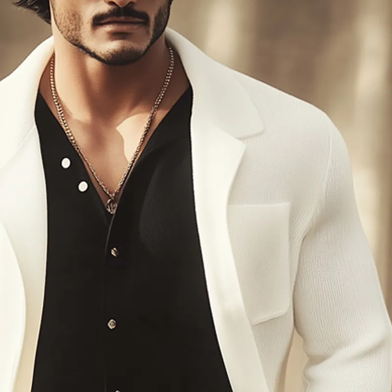 Men's Business Solid Color Button Lapel Knit Cardigan MTA0831H6U sold by Manly product image thumbnail 3