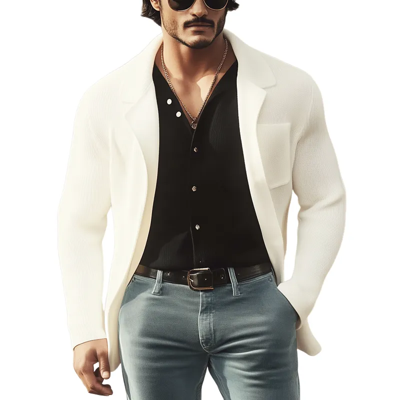 Men's Business Solid Color Button Lapel Knit Cardigan MTA0831H6U sold by Manly