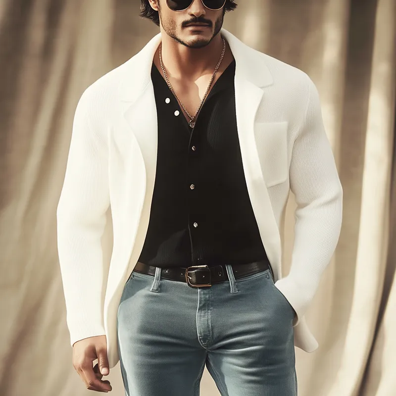 Men's Business Solid Color Button Lapel Knit Cardigan MTA0831H6U sold by Manly product image thumbnail 2