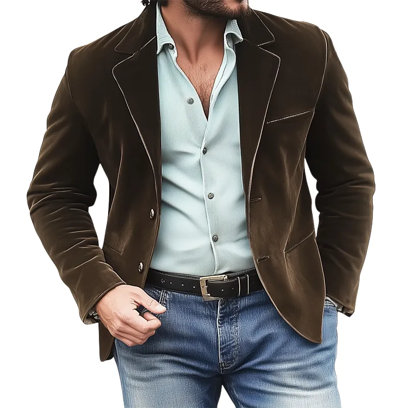 Men's Business Solid Color Suede Two-button Blazer MTA0892H7U sold by Manly