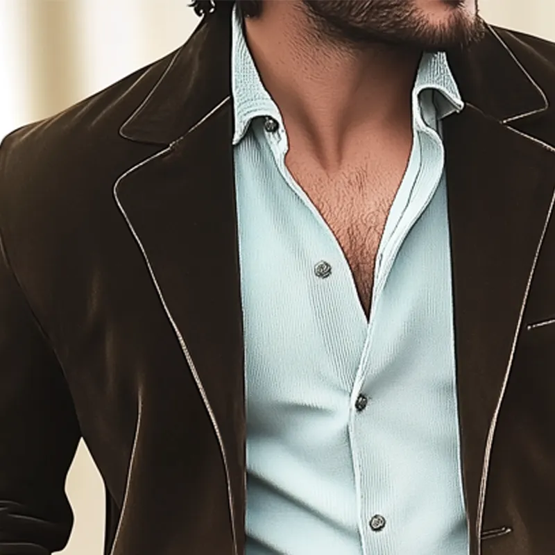 Men's Business Solid Color Suede Two-button Blazer MTA0892H7U sold by Manly product image thumbnail 3