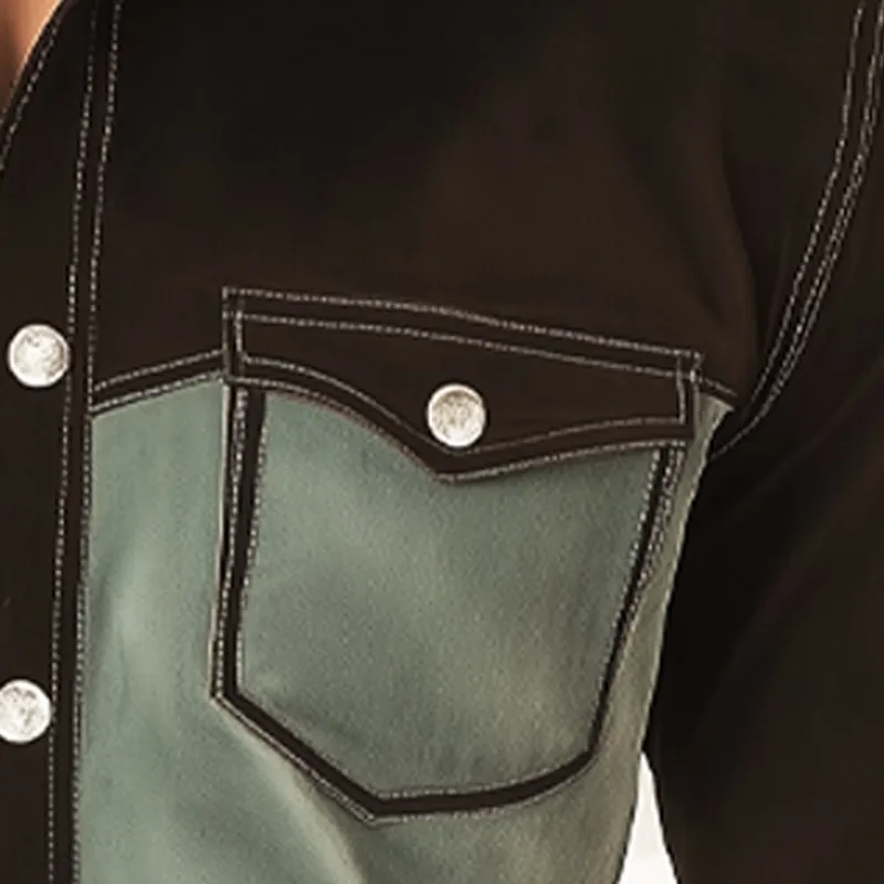 Men's Western Style Vintage Suede Colorblock Long Sleeve Shirt MTA0852H6U sold by Manly product image thumbnail 3