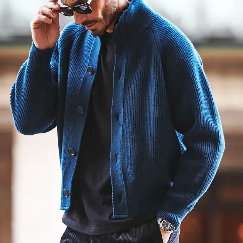 Men's Vintage Stand Collar Button Knit Cardigan MTA0808H6U sold by Manly product image thumbnail 3