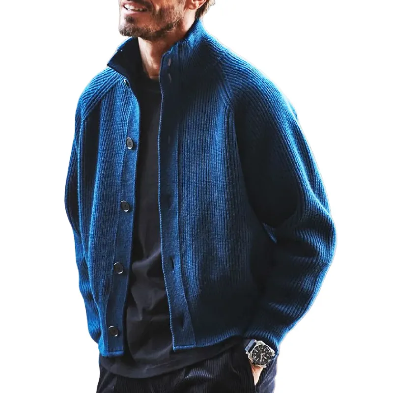 Men's Vintage Stand Collar Button Knit Cardigan MTA0808H6U sold by Manly