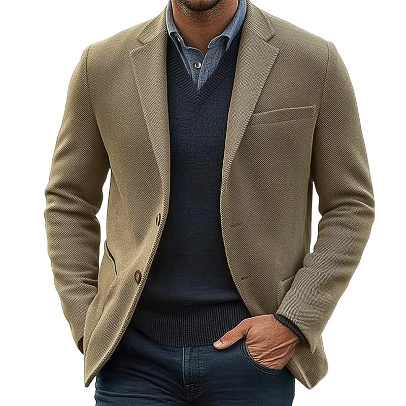 Men's Business Notched Lapel Twill Two-button Blazer MTA0889H9U sold by Manly