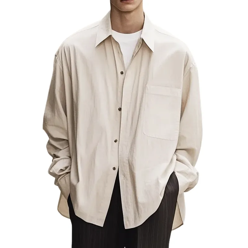 Men's Casual Loose Skin-friendly Cotton Lapel Long-sleeved Shirt MTA0812H6U sold by Manly
