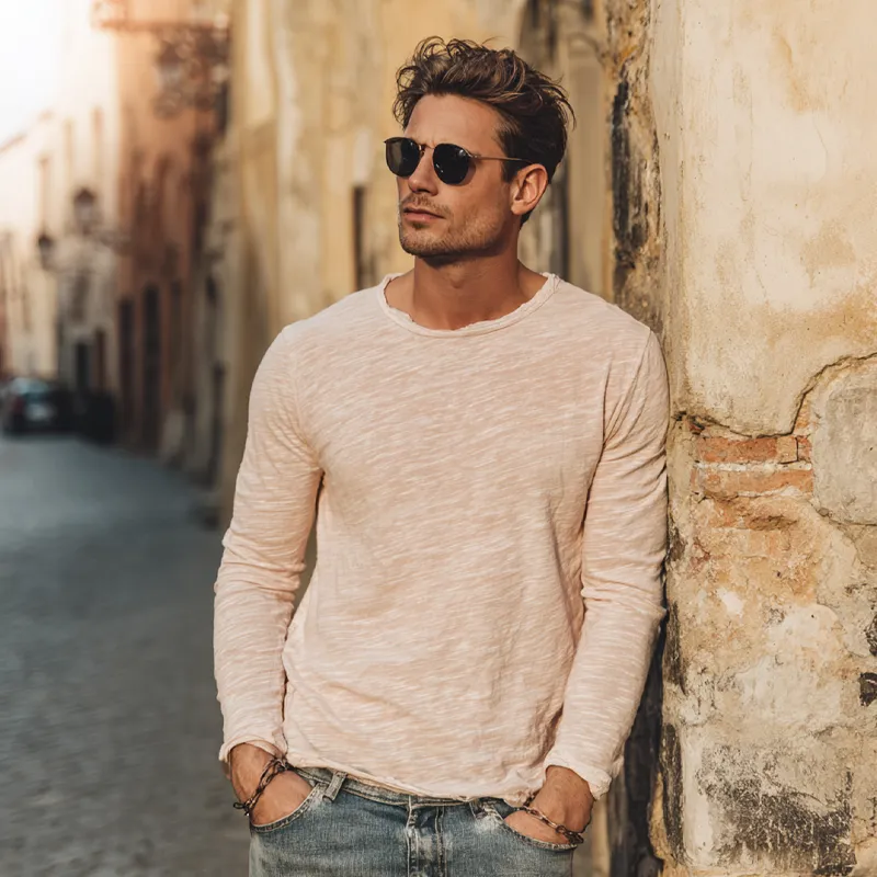 Men's Cotton Blend Crew Neck Long Sleeve T-shirt MTA0740H0X sold by Manly product image thumbnail 4