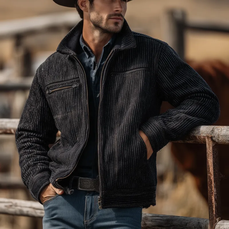 Men's Western Cowboy Style Ribbed Zipper Jacket MTA0732H2X sold by Manly product image thumbnail 2