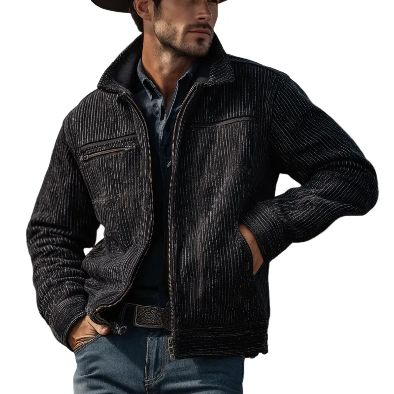 Men's Western Cowboy Style Ribbed Zipper Jacket MTA0732H2X sold by Manly
