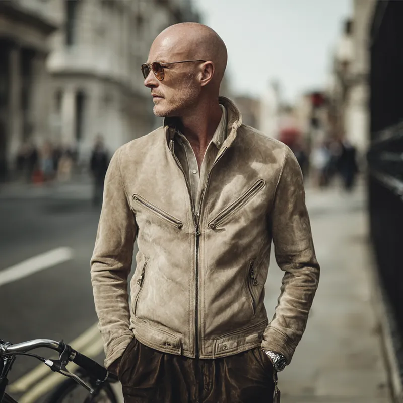 Men's Vintage Solid Color Faux Suede Stand Collar Zipper Jacket MTA0762H2X sold by Manly product image thumbnail 3