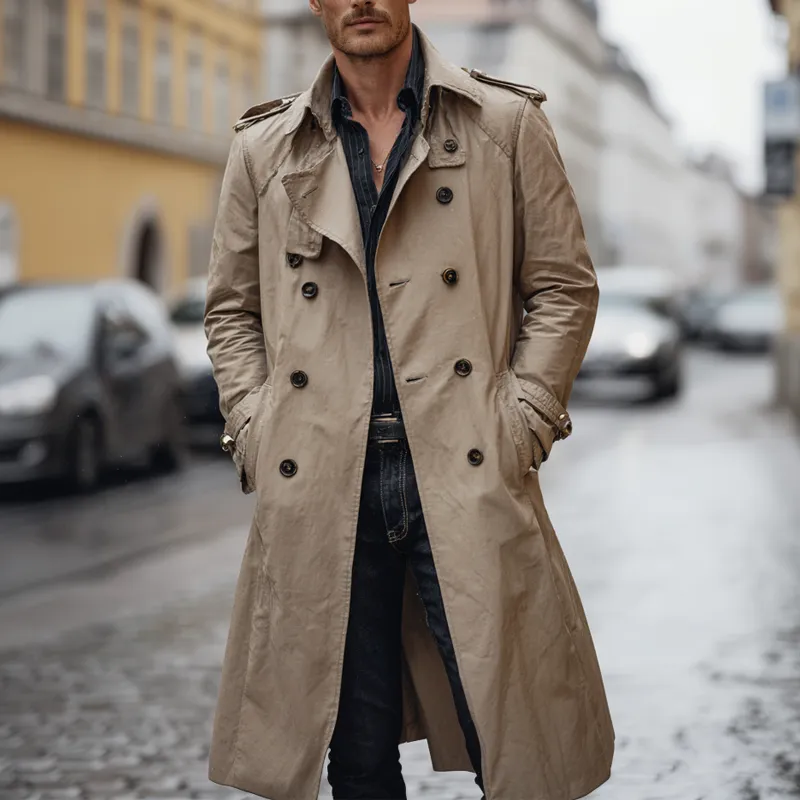 Men's Casual Loose Long Double-breasted Trench Coat MTA0876H0X sold by Manly product image thumbnail 2
