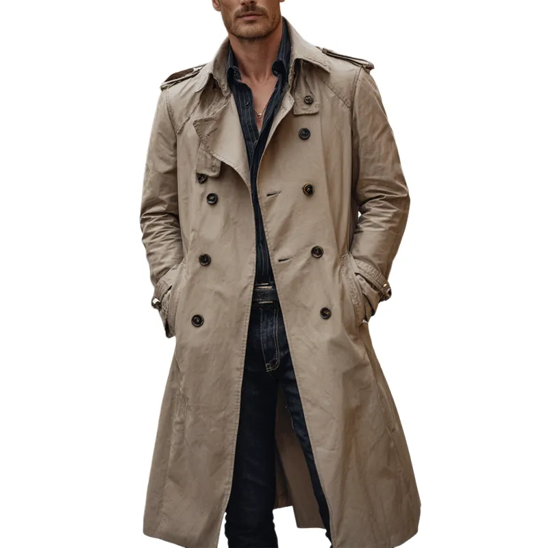 Men's Casual Loose Long Double-breasted Trench Coat MTA0876H0X sold by Manly