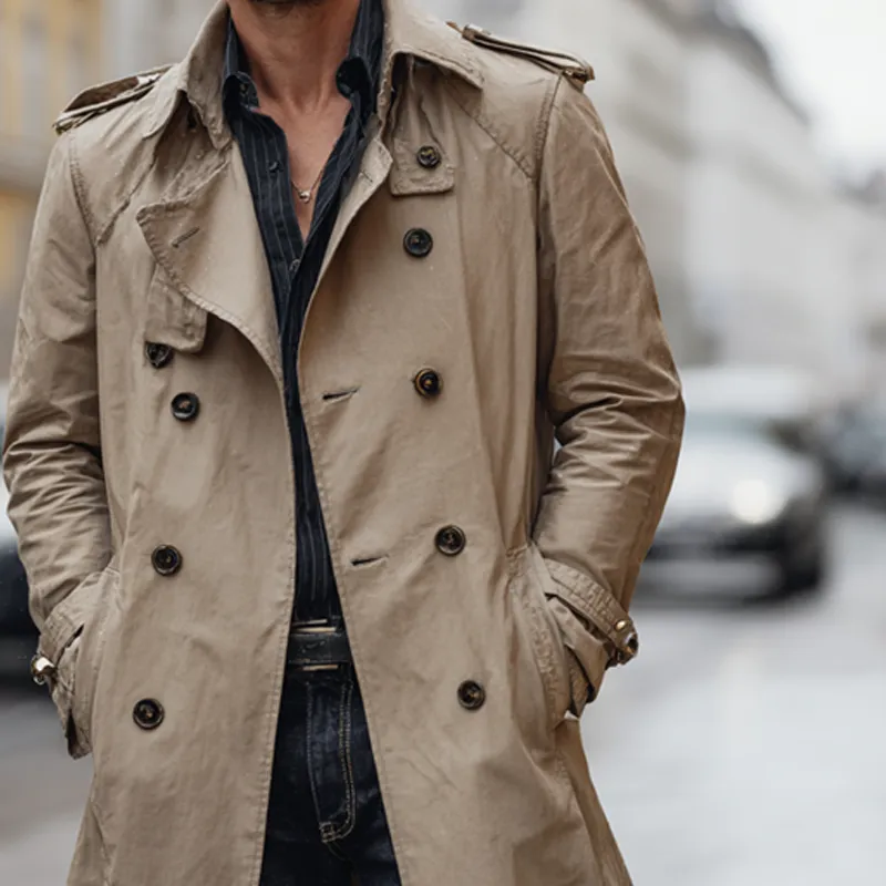 Men's Casual Loose Long Double-breasted Trench Coat MTA0876H0X sold by Manly product image thumbnail 3