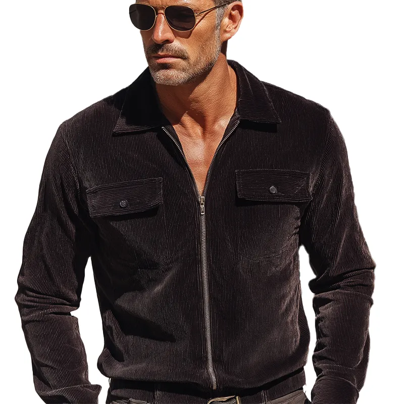 Men's Autumn Vintage Corduroy Zip-Up Jacket MTA0871H3P sold by Manly