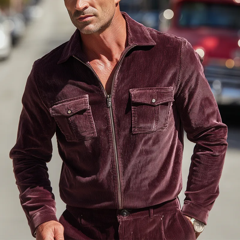 Men's Autumn Vintage Corduroy Zip-Up Jacket MTA0871H3P sold by Manly product image thumbnail 3