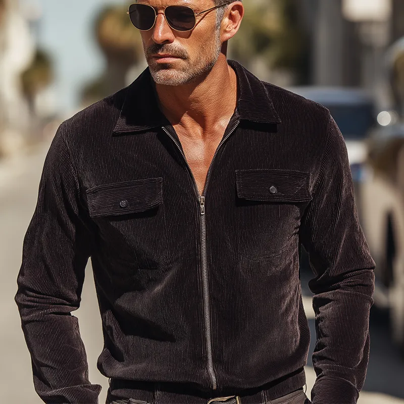 Men's Autumn Vintage Corduroy Zip-Up Jacket MTA0871H3P sold by Manly product image thumbnail 2