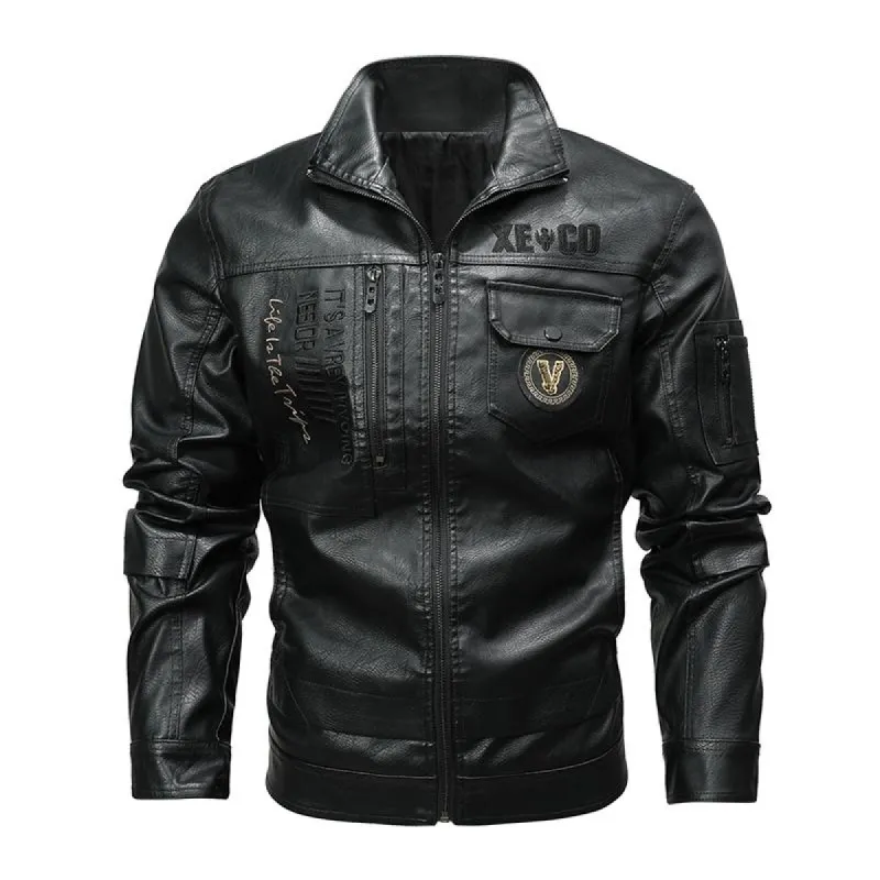 Men's Lapel Zipper Biker Leather Jacket 94969230Z sold by Manly