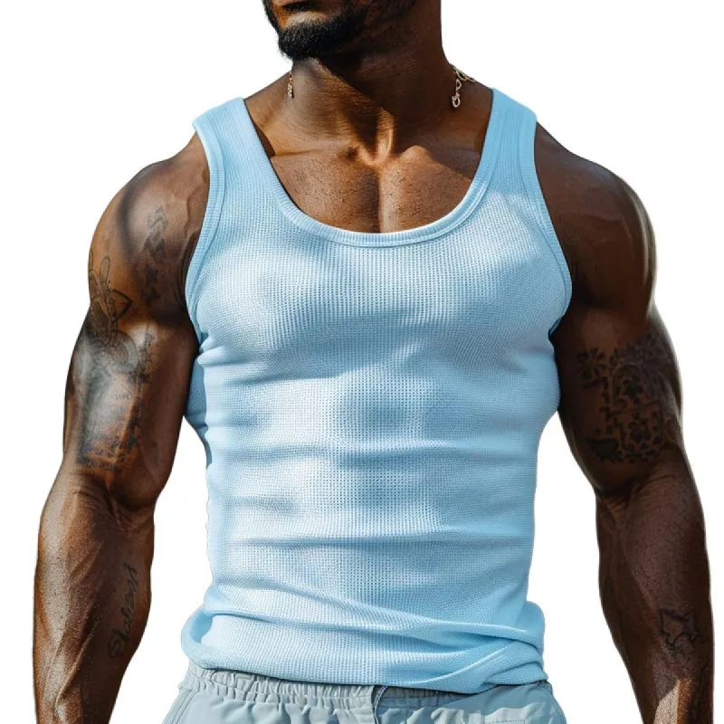 Men's Casual Waffle U-neck Slim Fit Tank Top 44612694M sold by Manly