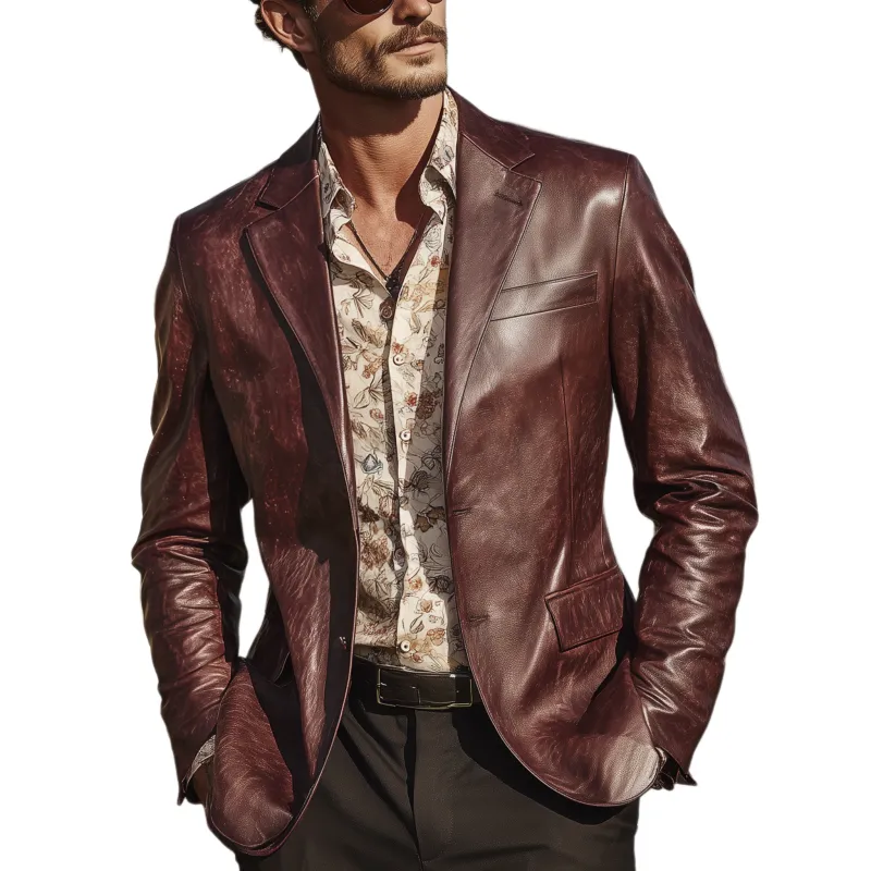 Men's Classic Retro Party Texture Pu Leather Single-breasted Slim-fit Blazer MTA1130H2K sold by Manly
