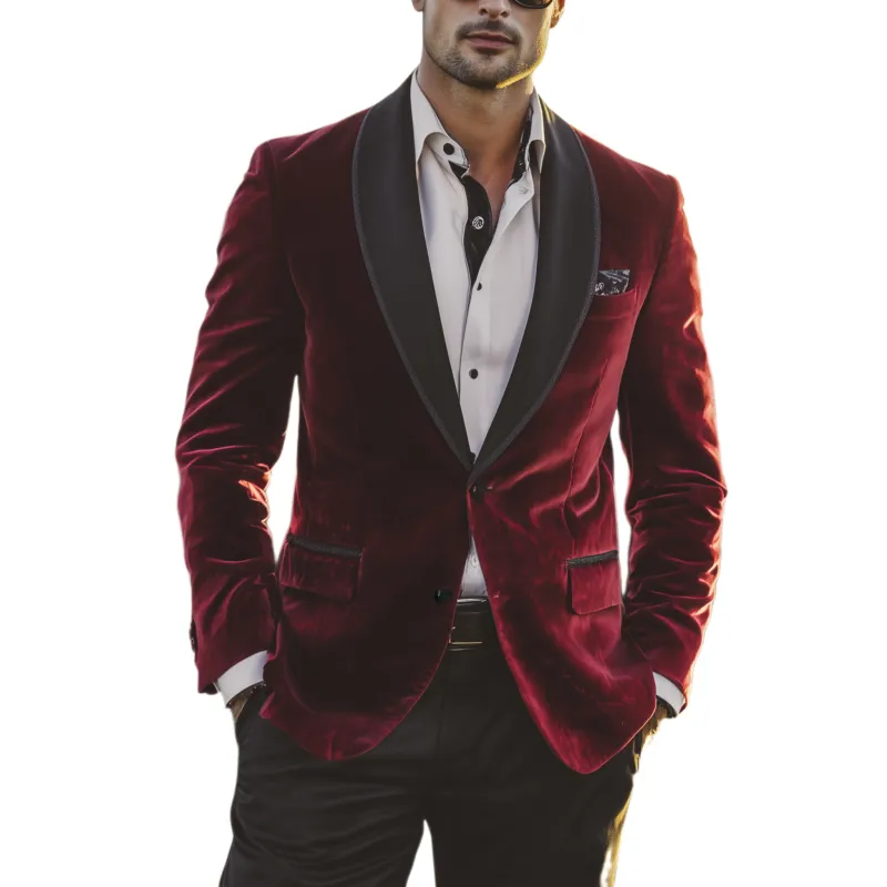 Men's Classic Retro Formal Occasion Party Satin Collar Single-breasted Slim Velvet Blazer MTA1179H3K sold by Manly