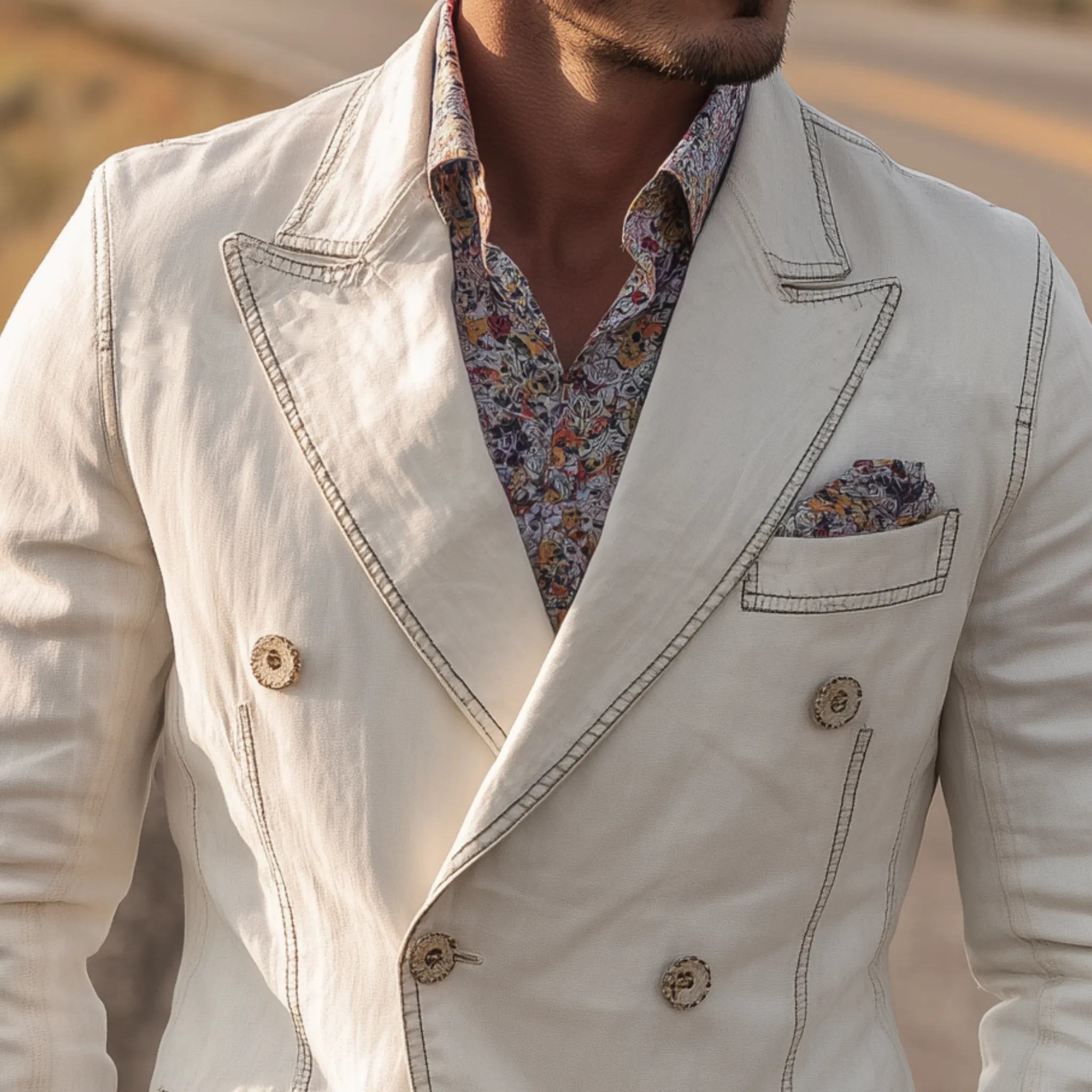 Men's Classic Vintage Washed Denim Double-breasted Slim-fit Blazer MTA0820H3K sold by Manly product image thumbnail 4