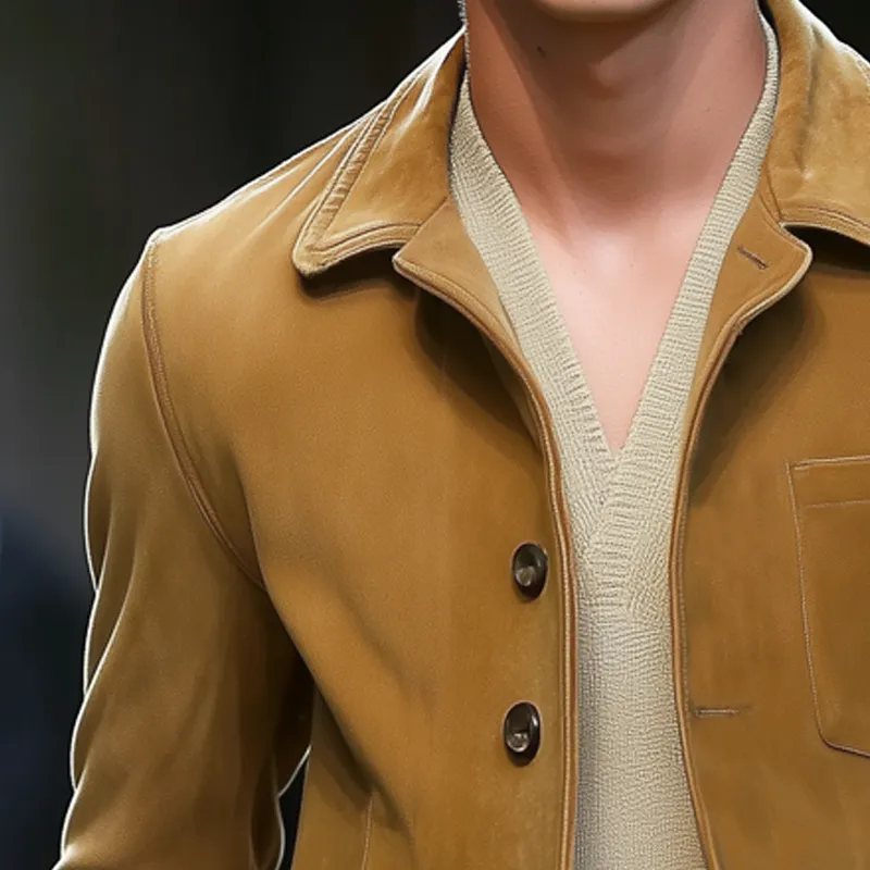 Men's Spring And Autumn Vintage Lapel Button Suede Jacket MTA1102H6U sold by Manly product image thumbnail 3