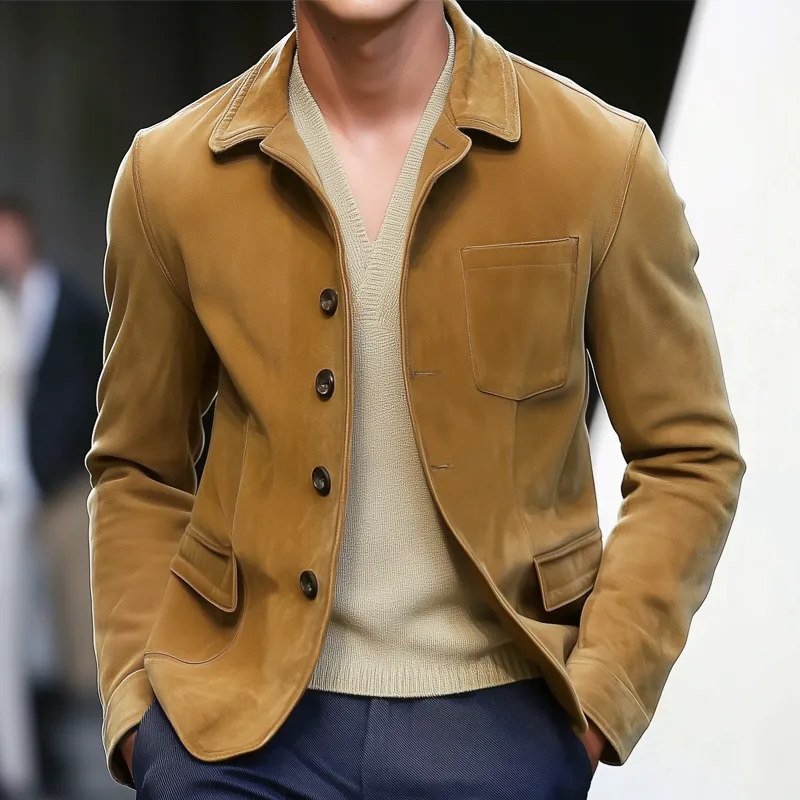 Men's Spring And Autumn Vintage Lapel Button Suede Jacket MTA1102H6U sold by Manly product image thumbnail 2