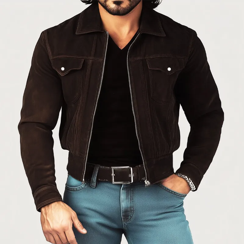 Men's Spring And Autumn Retro Short Zipper Suede Jacket MTA1135H3U sold by Manly product image thumbnail 2
