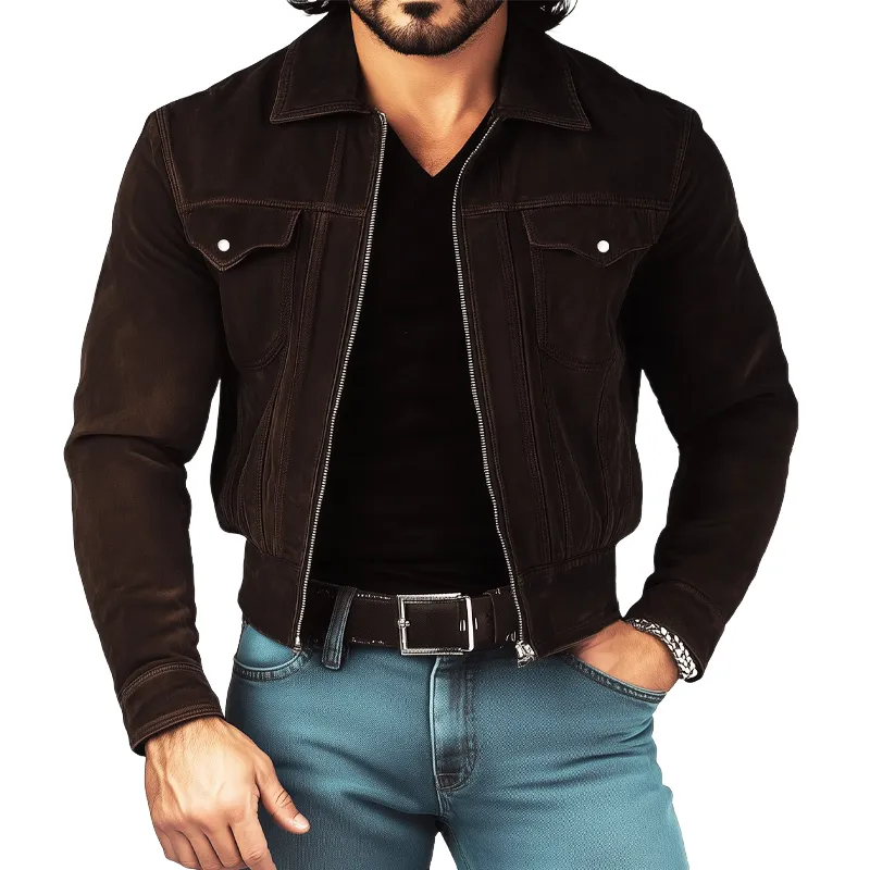 Men's Spring And Autumn Retro Short Zipper Suede Jacket MTA1135H3U sold by Manly