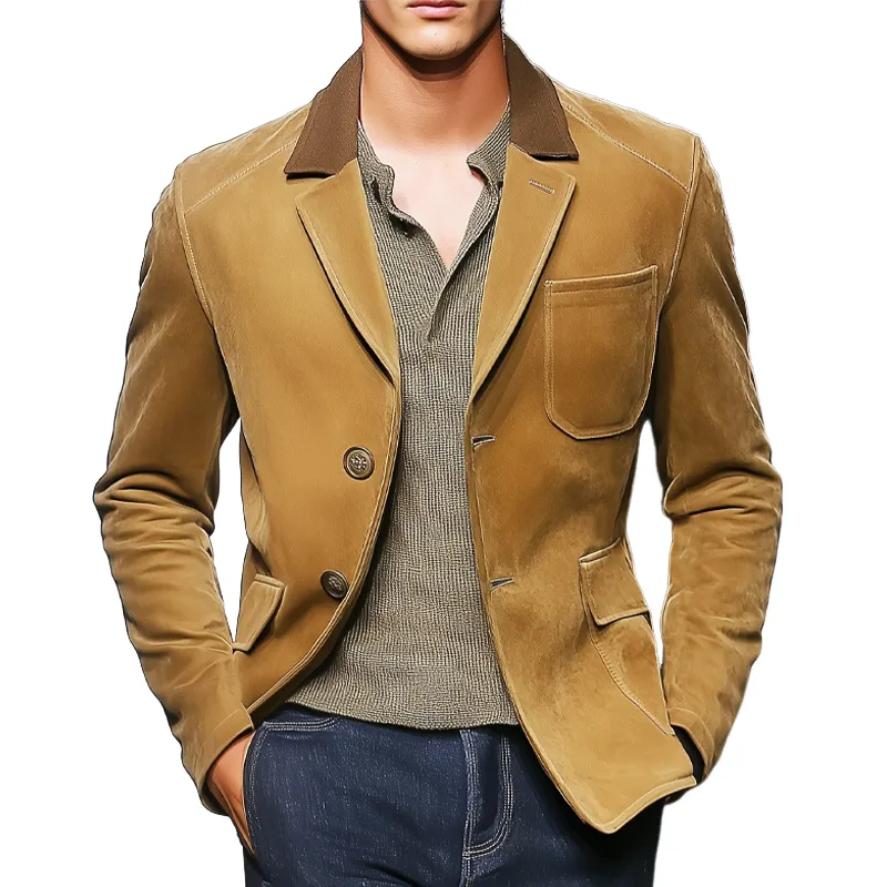 Men's Vintage Two-Button Colorblock Collar Suede Blazer MTA1102H0U sold by Manly