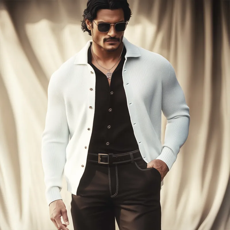 Men's Basic Solid Color Knit Lapel Button Cardigan MTA1180H0U sold by Manly product image thumbnail 3