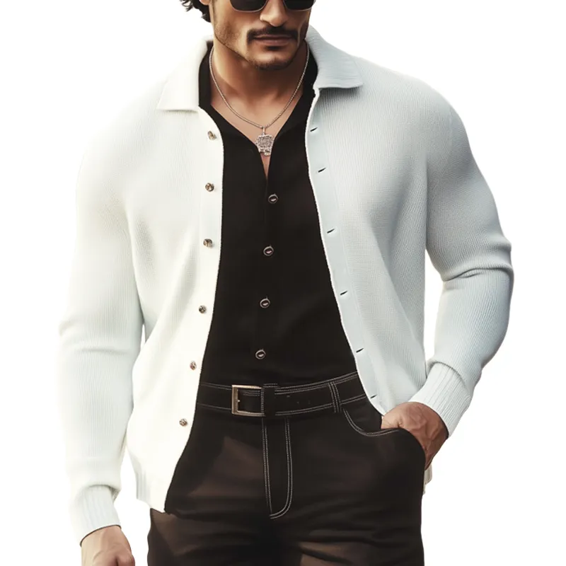 Men's Basic Solid Color Knit Lapel Button Cardigan MTA1180H0U sold by Manly