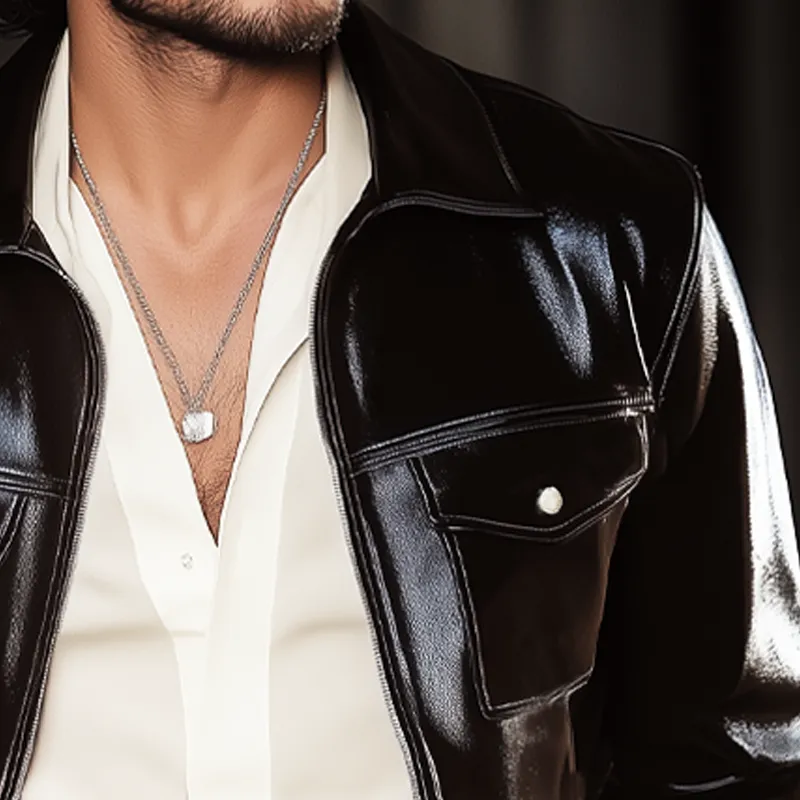 Men's Vintage Waxed Leather Lapel Zipper Jacket MTA1153H4U sold by Manly product image thumbnail 3