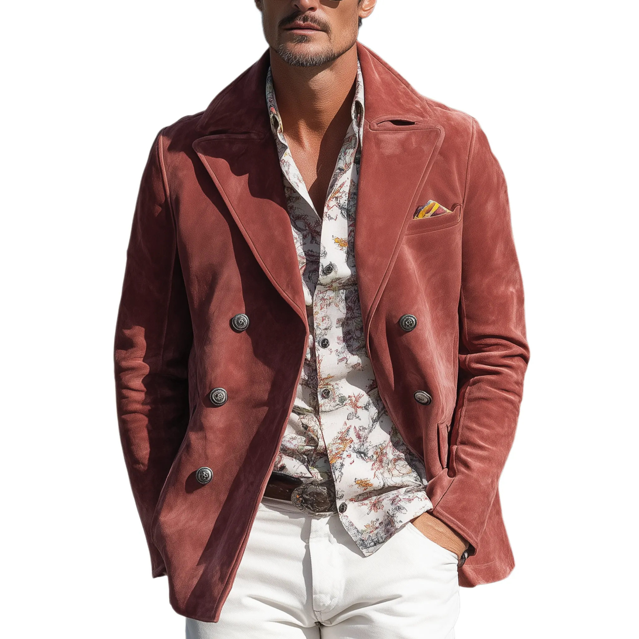Men's Classic Casual Western Style Lapel Double-breasted Suede Jacket MTA1122H8K sold by Manly