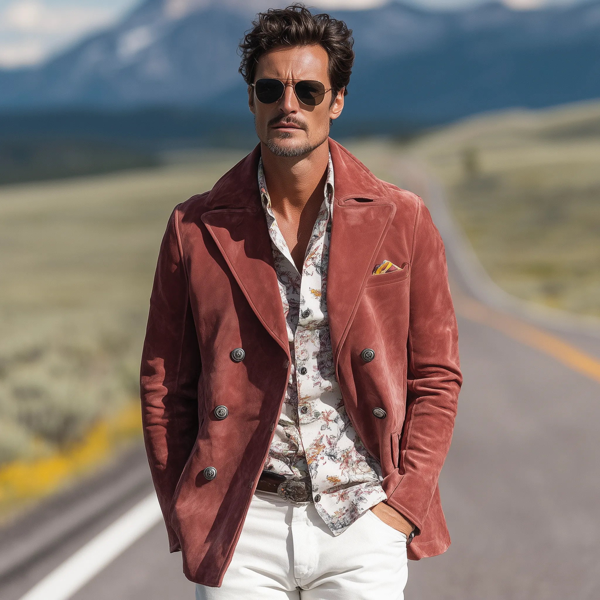 Men's Classic Casual Western Style Lapel Double-breasted Suede Jacket MTA1122H8K sold by Manly product image thumbnail 3