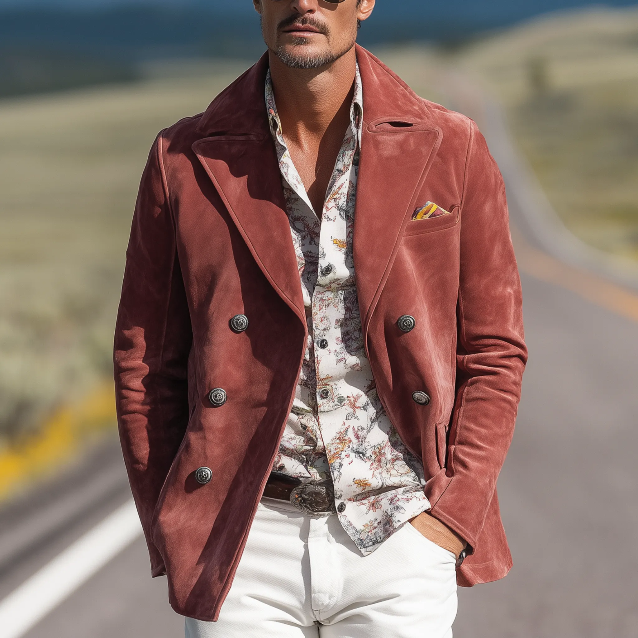 Men's Classic Casual Western Style Lapel Double-breasted Suede Jacket MTA1122H8K sold by Manly product image thumbnail 2