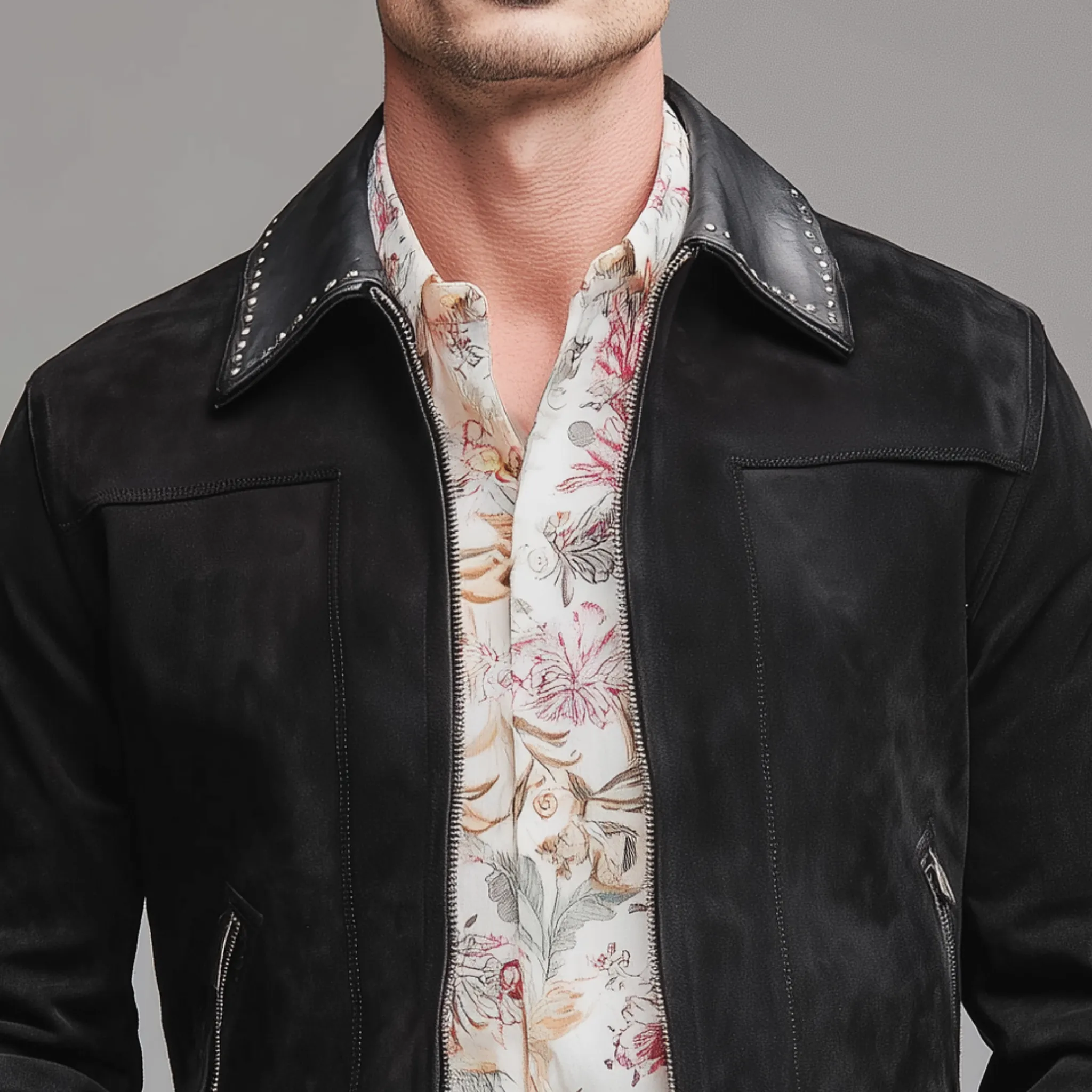 Men's Classic Casual PU Leather Lapel And Cuffs PU Leather Decoration Metal Rivet Zipper Suede Jacket MTA1140H7K sold by Manly product image thumbnail 4