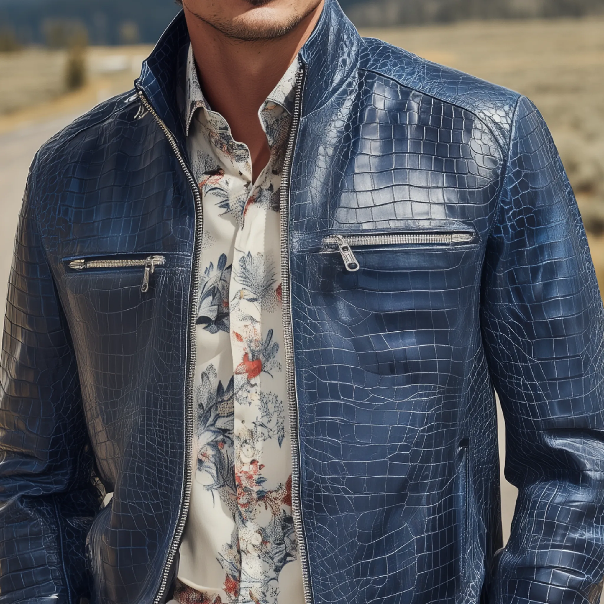 Men's Classic Casual Textured Leather Zipper Stand Collar Jacket MTA1191H0K sold by Manly product image thumbnail 4