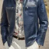Men's Classic Casual Textured Leather Zipper Stand Collar Jacket MTA1191H0K sold by Manly