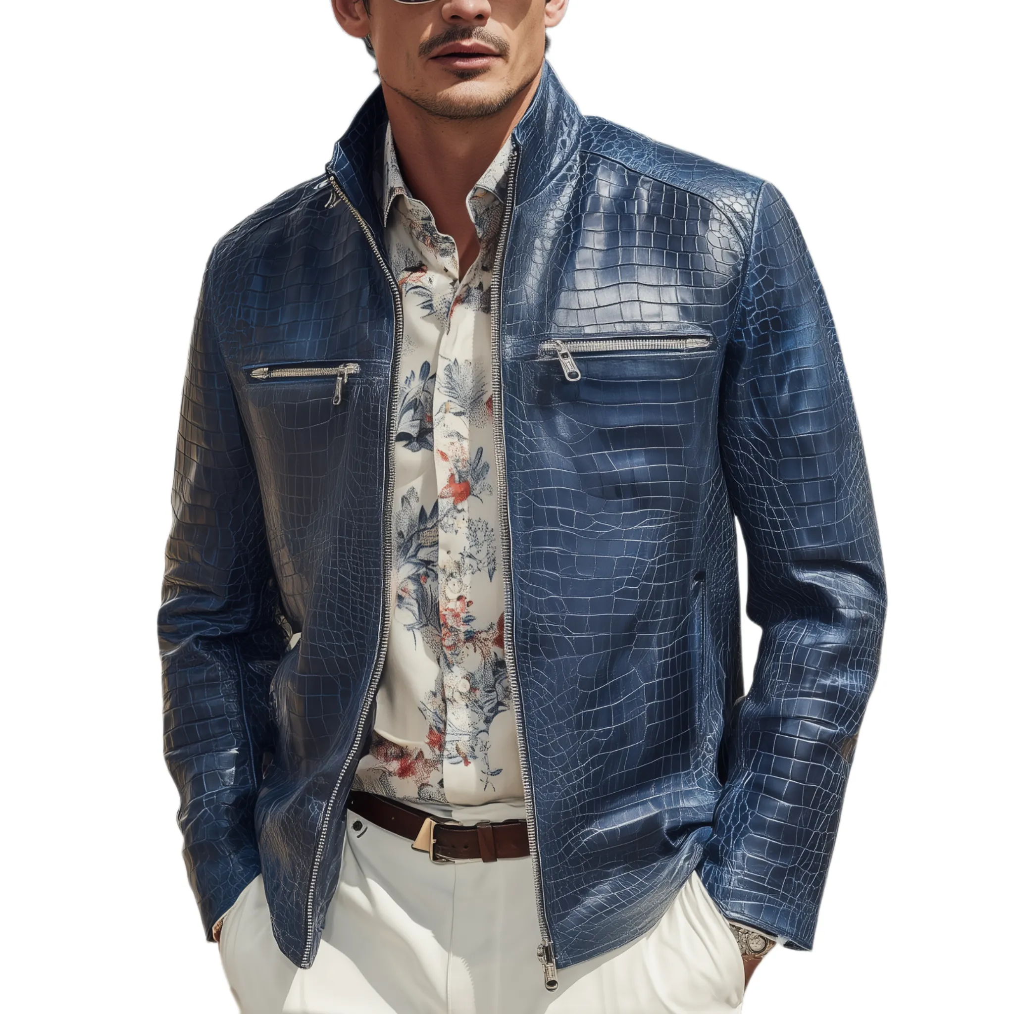 Men's Classic Casual Textured Leather Zipper Stand Collar Jacket MTA1191H0K sold by Manly