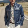 Men's Classic Casual Textured Leather Zipper Stand Collar Jacket MTA1191H0K sold by Manly