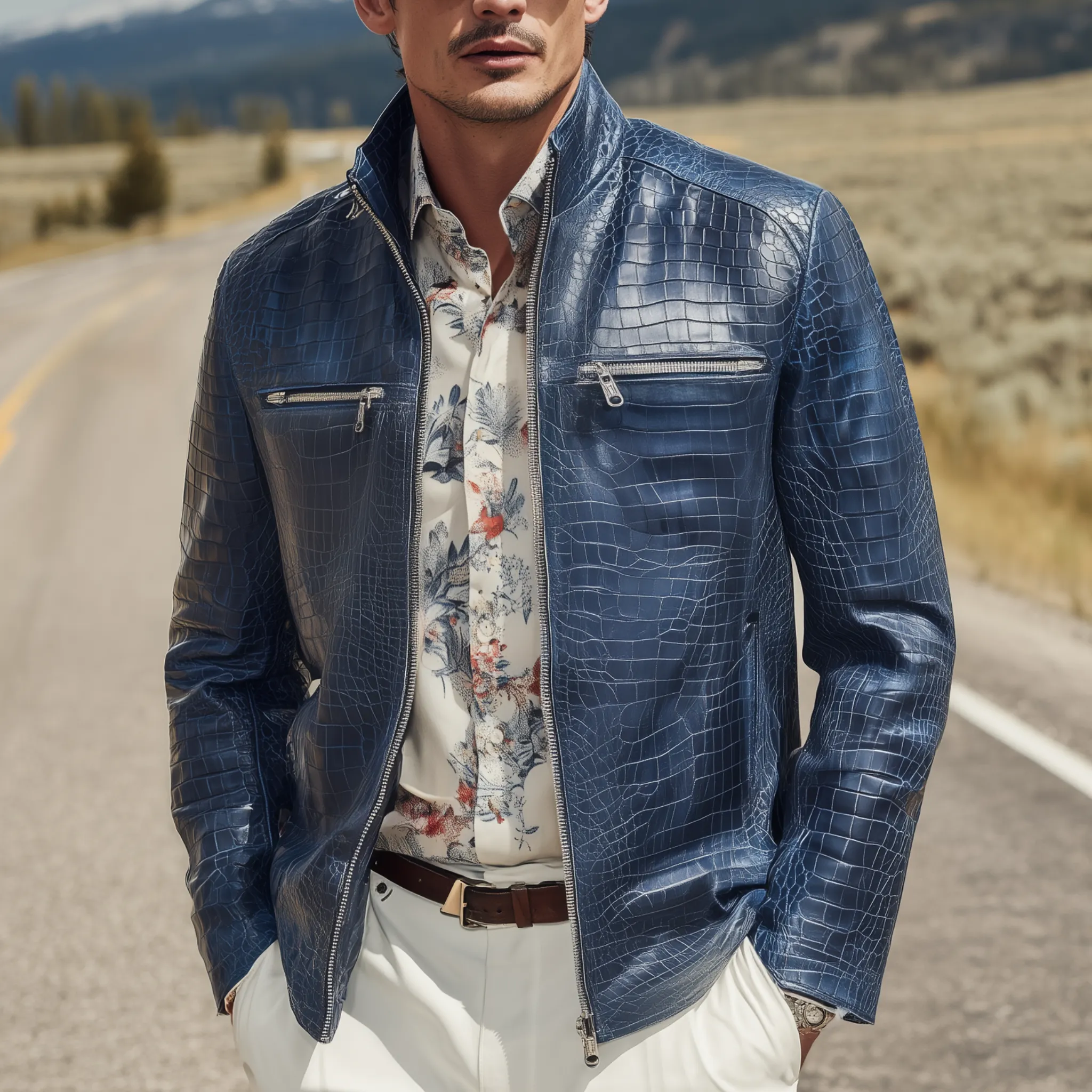 Men's Classic Casual Textured Leather Zipper Stand Collar Jacket MTA1191H0K sold by Manly product image thumbnail 2