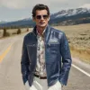 Men's Classic Casual Textured Leather Zipper Stand Collar Jacket MTA1191H0K sold by Manly
