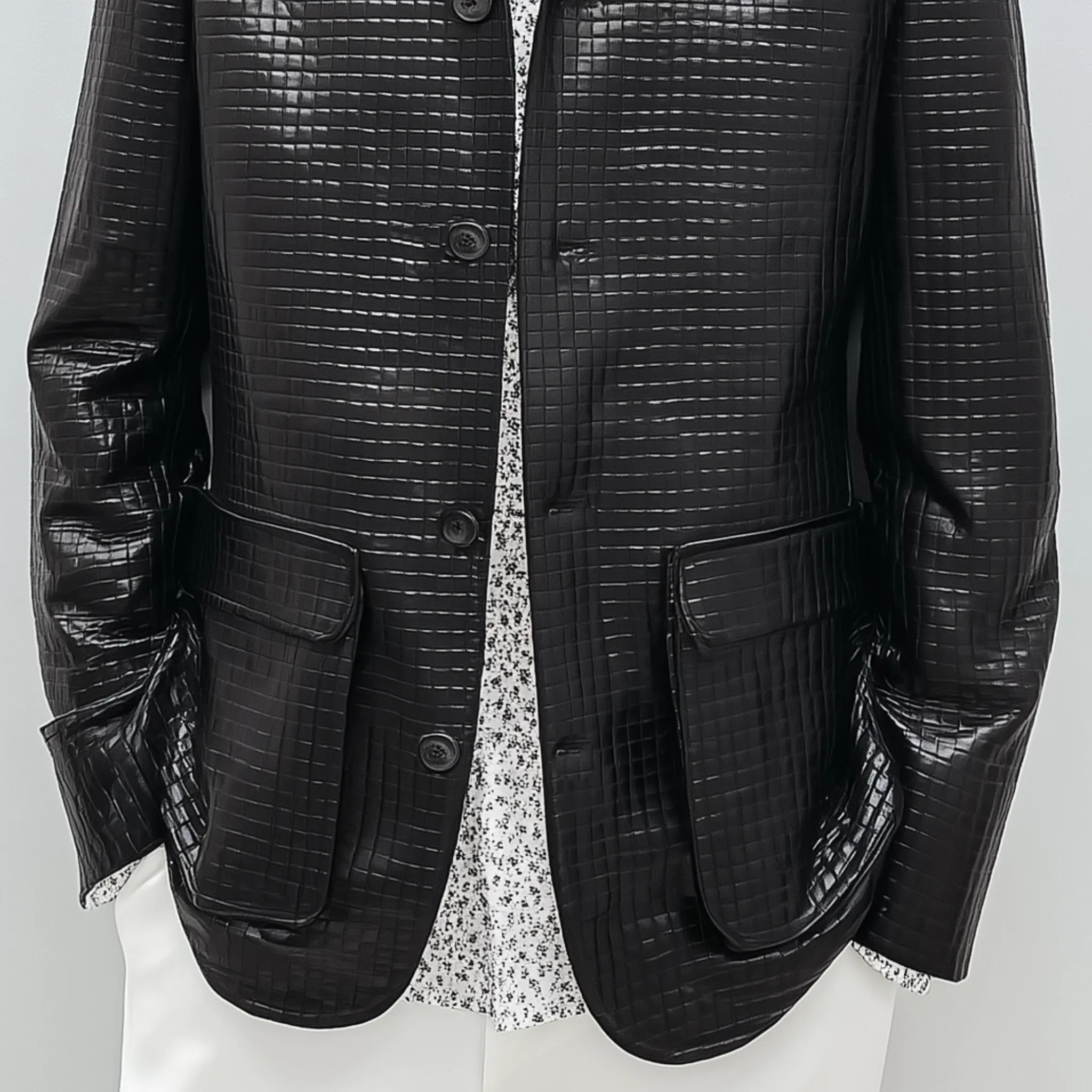 Men's Classic Casual Woven Textured Leather Single Breasted Jacket MTA1138H9K sold by Manly product image thumbnail 5