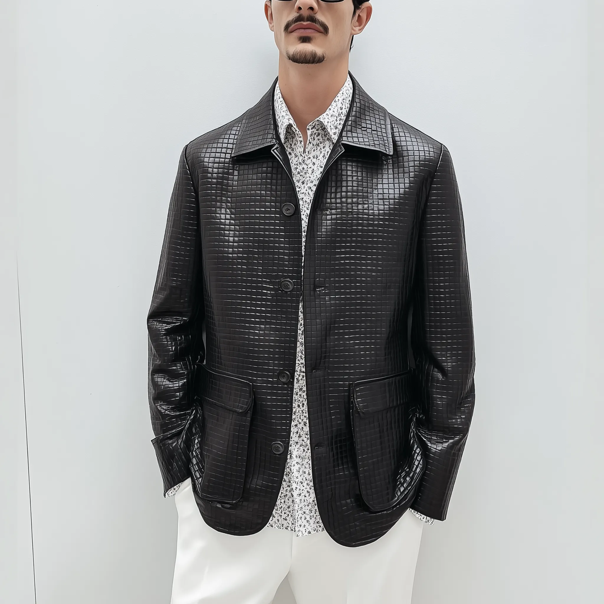 Men's Classic Casual Woven Textured Leather Single Breasted Jacket MTA1138H9K sold by Manly product image thumbnail 2