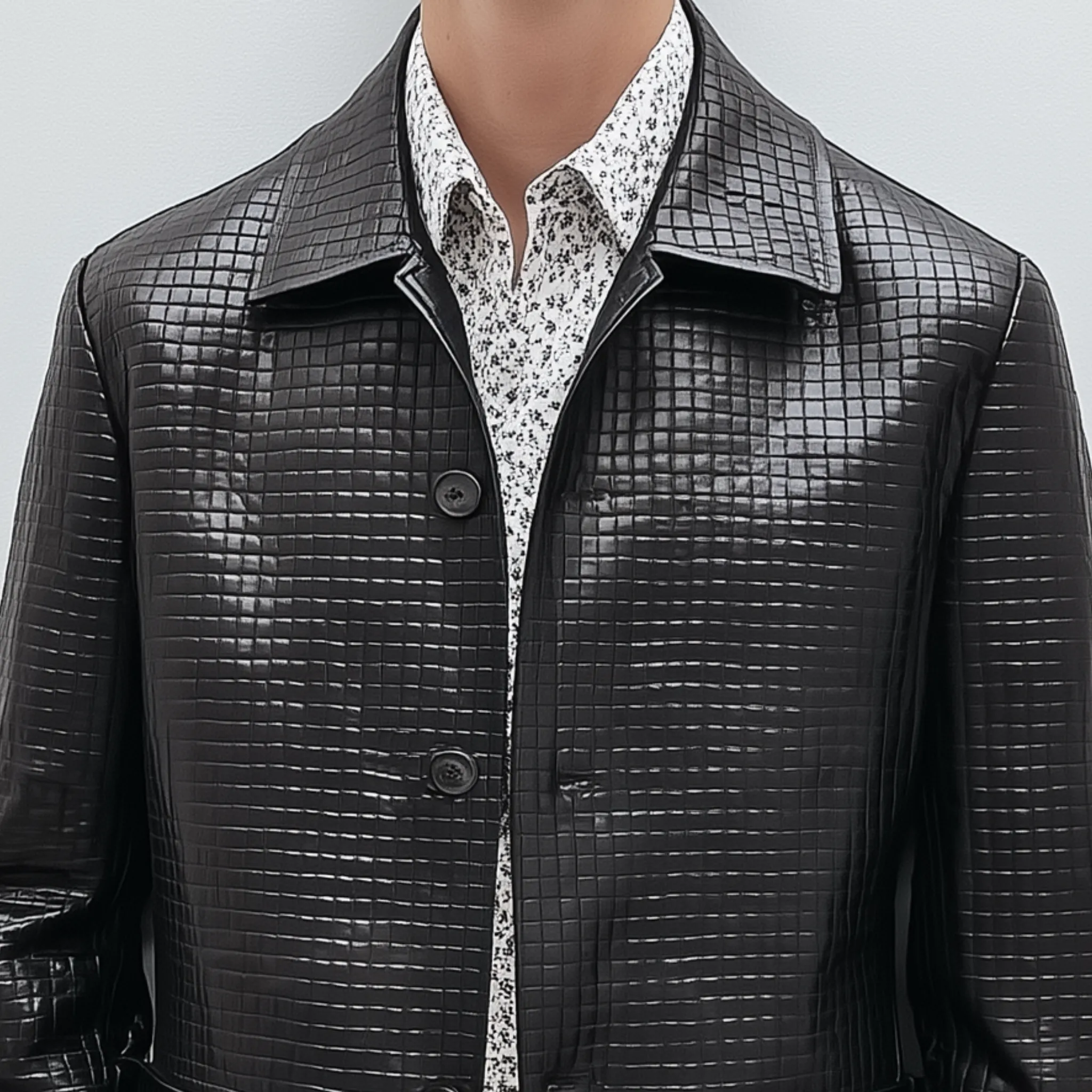 Men's Classic Casual Woven Textured Leather Single Breasted Jacket MTA1138H9K sold by Manly product image thumbnail 4
