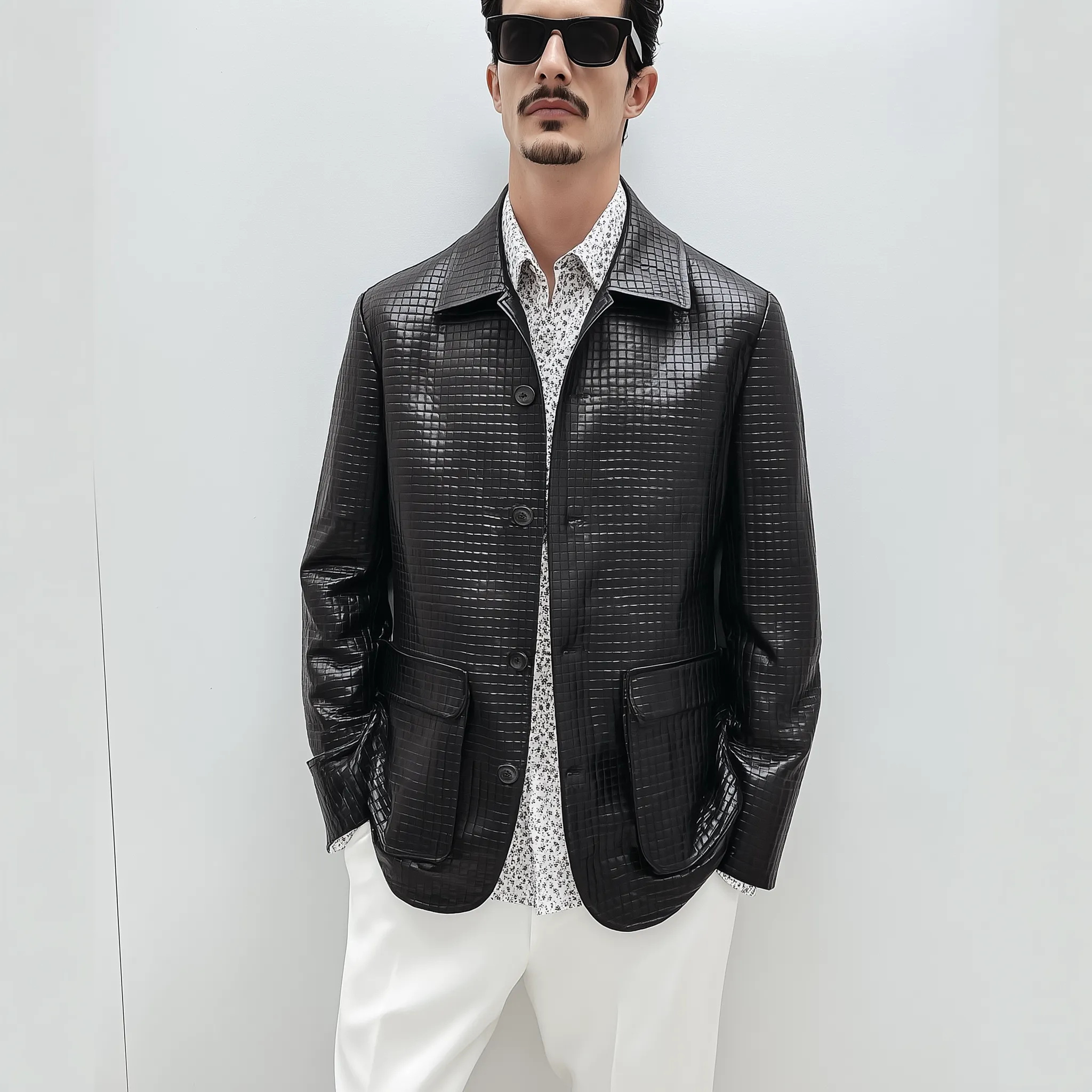 Men's Classic Casual Woven Textured Leather Single Breasted Jacket MTA1138H9K sold by Manly product image thumbnail 3